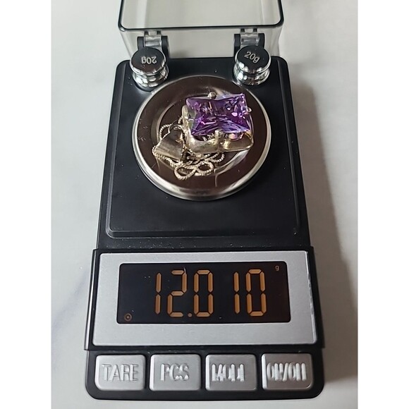 925 Sterling Silver Faceted Purple Glass Rectangular Shaped Pendant Necklace - Picture 10 of 10